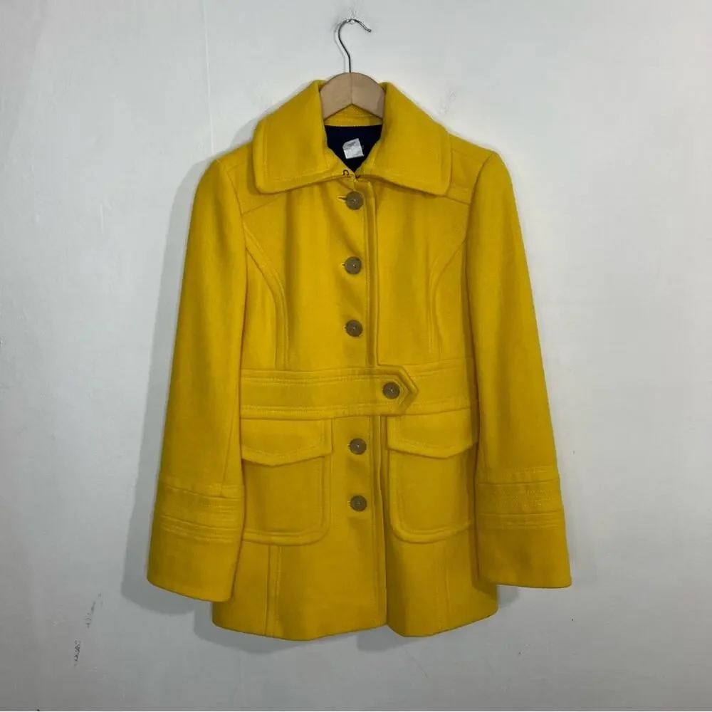 J Crew Stadium Cloth Majesty Bright Yellow Pea Coat Jacket Size 8 - Picture 13 of 13